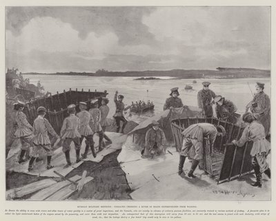 Métodos militares rusos, cosacos cruzando un río en botes improvisados con carros de Henry Charles Seppings Wright